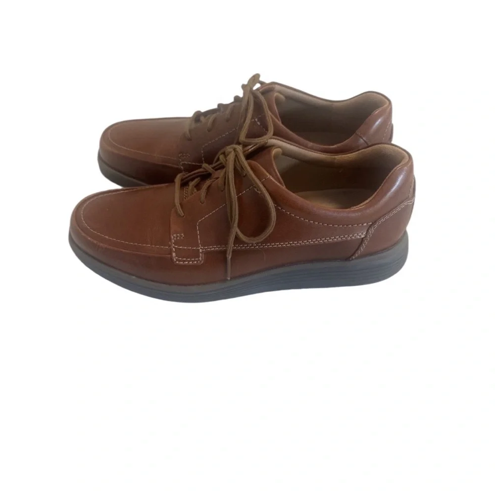 Clarks Mens Un‎ Abode Ease Oxfords Shoes Solid Brown Leather Lace Up 10